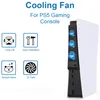 A cooling fan attached to a PlayStation 5 console, with feature icons and text. Produktbild-Vorschau