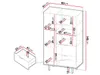 A diagram showing the dimensions of a shelving unit and a drawer. Produktbild-Vorschau