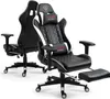 Two gaming chairs are shown against a white background. One chair is in the foreground, angled slightly towards the viewer, with its footrest extended. The second chair is in the background, positioned behind and to the left of the first chair, showing its Produktbild-Vorschau