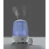 A white and blue humidifier emitting steam, with a small remote control next to it, set against a plain gray background. Anteprima dell’immagine prodotto