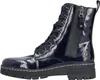 A single blue patent leather boot with black laces and a side zipper. Produktbild-Vorschau