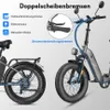 A marketing image showing two electric fatbikes, one from the side and one from the front, with text overlays highlighting features. Produktbild-Vorschau
