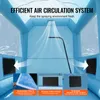 An illustration showing the air circulation system of an inflatable spray booth, with close-ups of filter components. Náhľad obrázku produktu