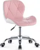 A pink and white office chair with a chrome base and wheels, shown from a front-side angle against a white background. Produktbild-Vorschau