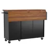 A kitchen island cart with a wooden top and black cabinets on wheels. Anteprima dell’immagine prodotto