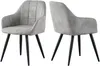 Two gray upholstered chairs with black metal legs are shown from different angles against a white background. Voir les images du produit