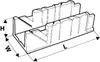 A diagram of a miter box with dimensions labeled. Produktbild-Vorschau
