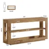 Diagram showing the dimensions of a console table with a human silhouette for scale. Produktbild-Vorschau