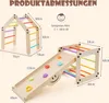 Diagrams showing the dimensions of two different configurations of a wooden climbing toy. Produktbild-Vorschau