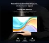 A hand holding a tablet displaying a colorful abstract image, with marketing text above. Produktbild-Vorschau