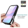 A hand is shown assembling a black phone case onto a smartphone. Produktbild-Vorschau