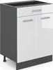 A 3D rendering of a kitchen base cabinet with a drawer and two doors. Produktbild-Vorschau