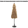 A closed umbrella with a thatched-like cover and a black stand. Voir les images du produit