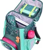 An open backpack with various items inside, including a lunch box, books, and a water bottle. Produktbild-Vorschau