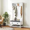 HOMCOM 2-in-1 garderobekast, kledingrek met 4 haken, wit Productafbeelding-voorbeeld 2