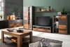 A living room with modern furniture, including a TV stand, cabinet, display cabinet, and coffee table. Produktbild-Vorschau