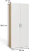 A tall, narrow wardrobe with two doors, shown from the front with dimensions indicated. Voir les images du produit