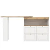 A white and wood-colored desk with drawers and shelves against a white background. Produktbild-Vorschau