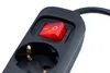 A close-up shot of a black power strip with a red on/off switch and a socket. Produktbild-Vorschau