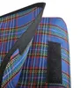 A close-up view of a blue plaid picnic blanket with velcro fasteners. Produktbild-Vorschau