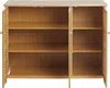 An empty bamboo cabinet with three doors and multiple shelves, shown from the front. Produktbild-Vorschau