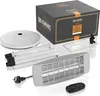 A collection of Brandson infrared heater components and its packaging, laid out on a white surface. Produktbild-Vorschau