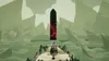 A stylized, low-poly landscape with a tall, dark obelisk in the center, emitting red energy. Two small figures stand on a path leading towards it. Produktbild-Vorschau