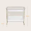 A product shot of a baby crib with dimensions indicated. Produktbild-Vorschau