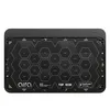 The back of a black Nomad Base Station Pro charging pad is shown against a white background. The charging pad has a hexagonal grid pattern with labels like 'LP1' and 'LP2' within each hexagon. Text such as 'AIRA', 'NOMAD', 'TOP SIDE', and 'FreePower Techno Voir les images du produit