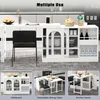A white kitchen island/dining table set with chairs, shown in multiple configurations and settings. Produktbild-Vorschau