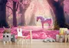 Fototapete Für Die Wand Einhorn im rosa Blumenwald für Produktbild-Vorschau 2