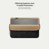 A laptop sleeve with a laptop partially inserted, showcasing its interior lining and exterior design. Podgląd zdjęcia produktu