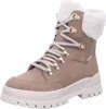 A single beige winter boot with white fur trim and gold eyelets, presented against a white background. Voir les images du produit
