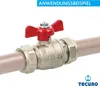 A close-up shot of a ball valve installed on a copper pipe. Produktbild-Vorschau