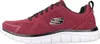 A side view of a single burgundy Skechers athletic shoe against a white background. Produktbild-Vorschau