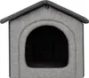 A front view of a light gray, foldable dog house with a dark gray roof and a dark interior. Náhled obrázku produktu