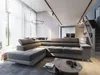 A modern living room with a large sectional sofa, coffee table, and stairs leading to an upper level. Produktbild-Vorschau