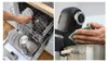 A split image showing a person loading a dishwasher on the left and cleaning a kitchen appliance on the right. Náhled obrázku produktu