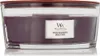 A WoodWick Spiced Blackberry scented candle in a clear glass jar with a wooden lid. Produktbild-Vorschau