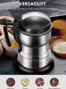 A coffee grinder is shown with various ingredients like coffee beans, ginseng, star anise, and Sichuan peppercorns, suggesting its versatility. Produktbild-Vorschau