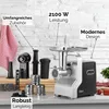 A meat grinder with various attachments is displayed on a countertop, with text highlighting its features. Anteprima dell’immagine prodotto