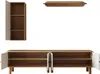 A set of modular furniture pieces including a tall cabinet, a long low cabinet, and a wall shelf, all in a light wood finish with white door panels. Produktbild-Vorschau