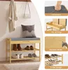 A shoe rack with a bench and storage, featuring multiple product shots and descriptive text. Produktbild-Vorschau