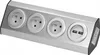 A silver power strip with four outlets and two USB ports, shown at an angle against a white background. Anteprima dell’immagine prodotto