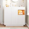A white shoe cabinet with a natural wood accent is shown in a well-lit entryway. Anteprima dell’immagine prodotto