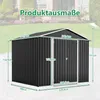 A diagram showing the dimensions of a black metal shed. Produktbild-Vorschau