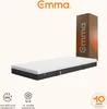 A mattress and its packaging are displayed against a white background, with marketing badges at the bottom. Produktbild-Vorschau
