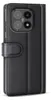 A black leather flip case for a smartphone, shown from the side. Produktbild-Vorschau