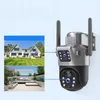 A security camera is shown next to images of a house and a patio, illustrating its use. Náhľad obrázku produktu