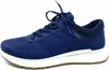 A side view of a blue athletic shoe with a white sole and brown outsole. Produktbild-Vorschau